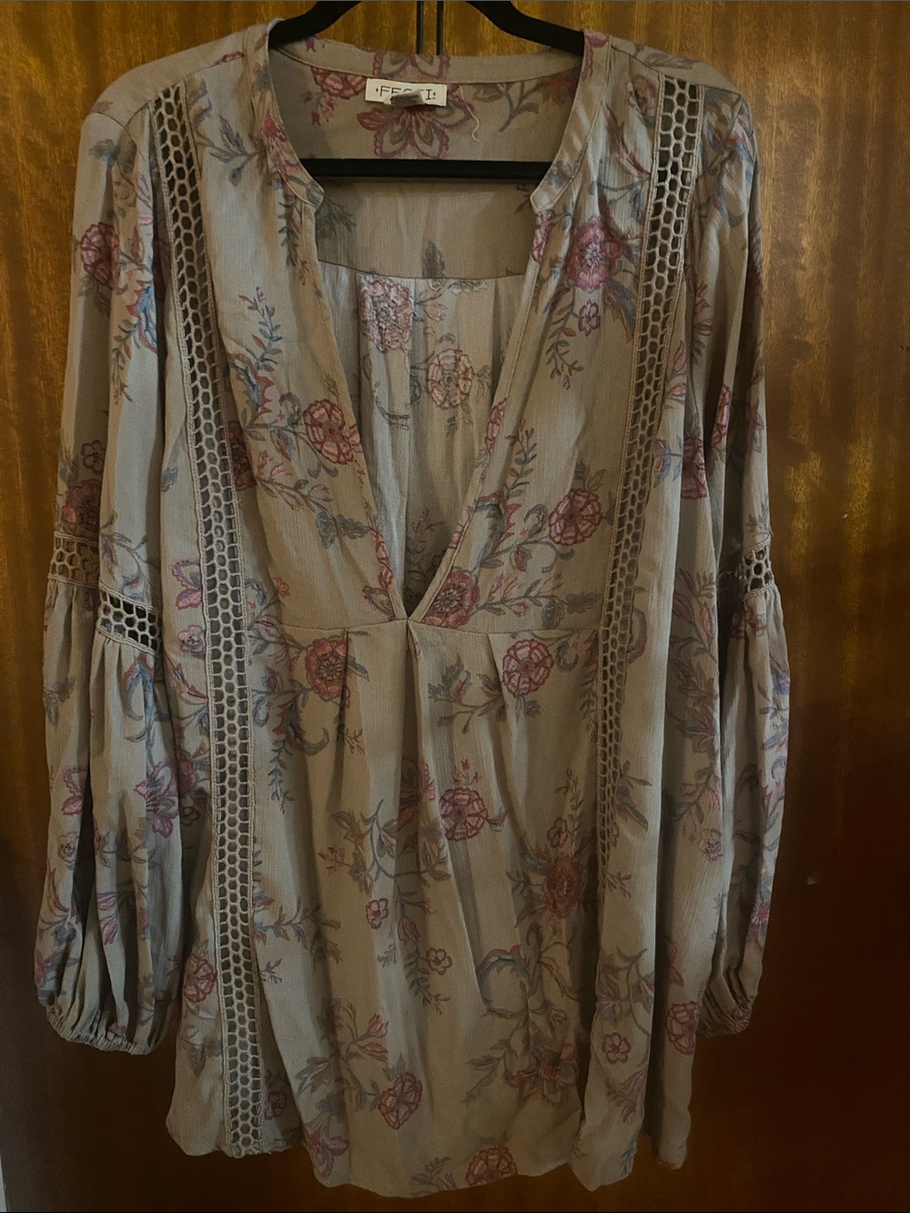 FESTI by Tortid - Floral Tan Lace-Trim Tunic